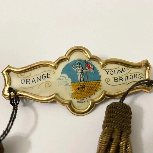 Vintage Orange Young Britons Pin with  Tassles Dom Regali Co Toronto - Picture 3 of 12